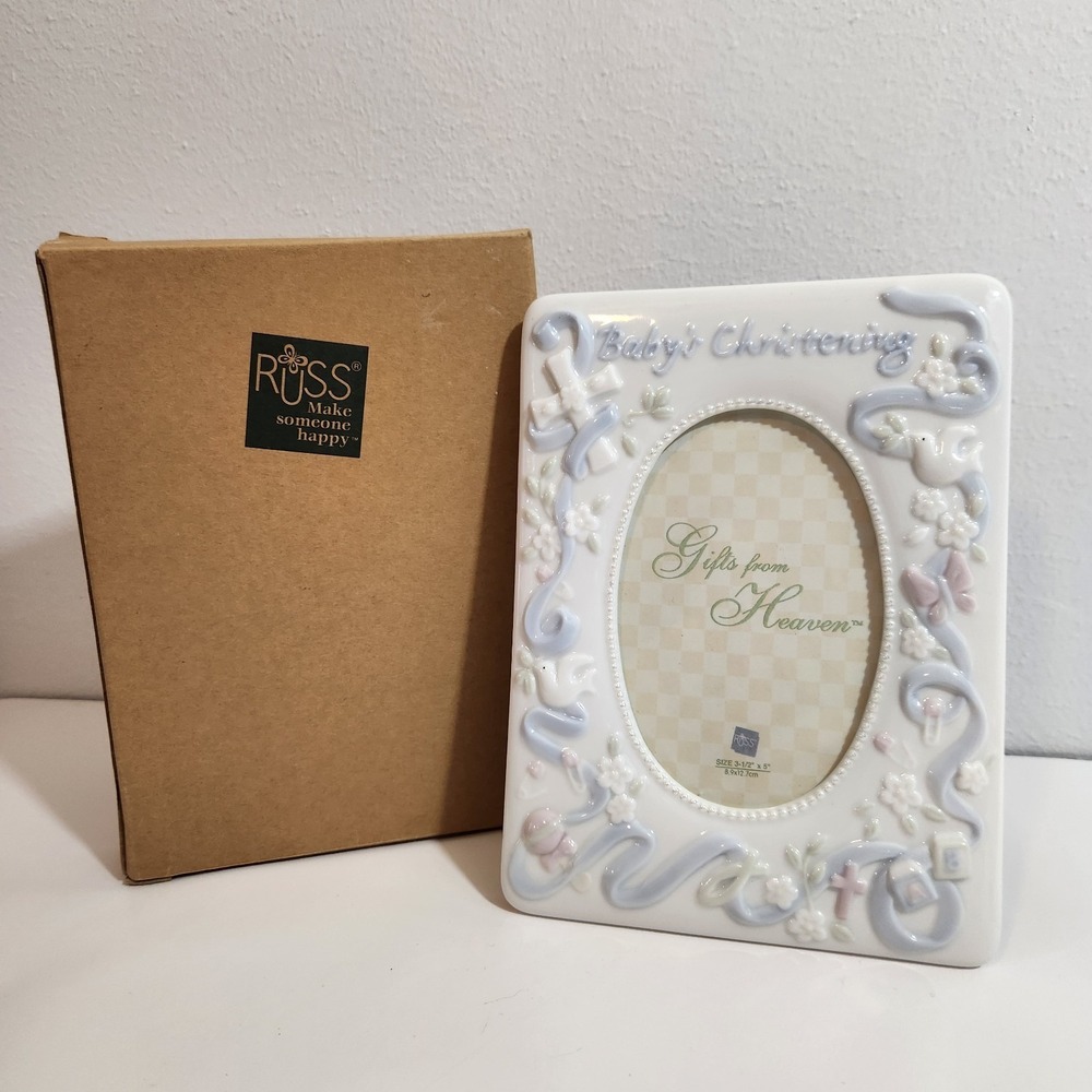 New Russ Gifts From Heaven Baby Christening Photo Frame Blue Keepsake Gift